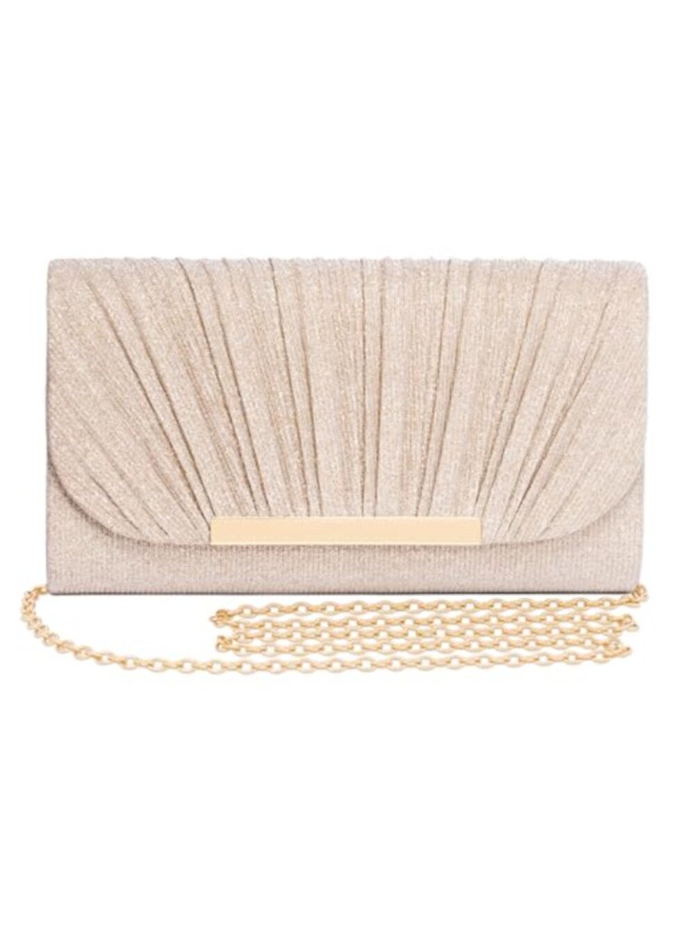 Glitter Evening Clutch Pleated Envelope Bag with Gold Chain